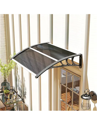 Outsunny Front Door Canopy Outdoor Awning Aluminium Rigid Plastic Polycarbonate Rain Shelter UV Water Rain Resistant 100 x 75cm 