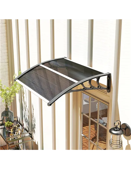 Outsunny Front Door Canopy Outdoor Awning Aluminium Rigid Plastic Polycarbonate Rain Shelter UV Water Rain Resistant 100 x 75cm 