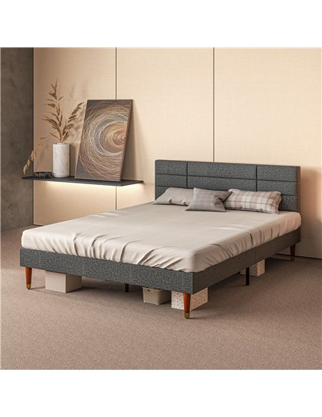 HOMCOM Upholstered King Bed Frame, with Slats - Grey