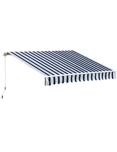 Outsunny Manual Retractable Awning, 3.5x2.5 m-Dark Blue/White Stripes