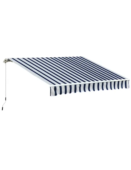 Outsunny Manual Retractable Awning, 3.5x2.5 m-Dark Blue/White Stripes