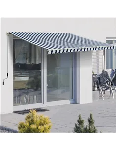 Outsunny Manual Retractable Awning, 3.5x2.5 m-Dark Blue/White Stripes 2
