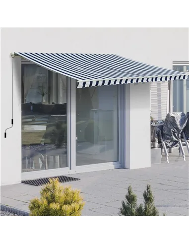 Outsunny Manual Retractable Awning, 3.5x2.5 m-Dark Blue/White Stripes