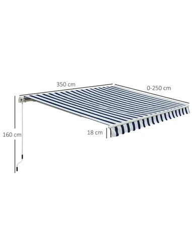 Outsunny Manual Retractable Awning, 3.5x2.5 m-Dark Blue/White Stripes