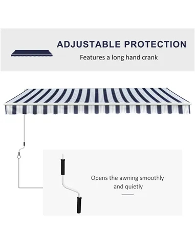 Outsunny Manual Retractable Awning, 3.5x2.5 m-Dark Blue/White Stripes
