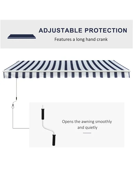 Outsunny Manual Retractable Awning, 3.5x2.5 m-Dark Blue/White Stripes