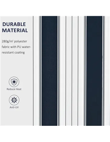 Outsunny Manual Retractable Awning, 3.5x2.5 m-Dark Blue/White Stripes