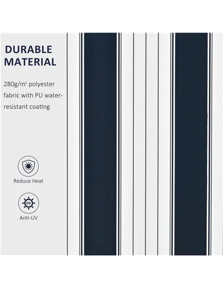 Outsunny Manual Retractable Awning, 3.5x2.5 m-Dark Blue/White Stripes