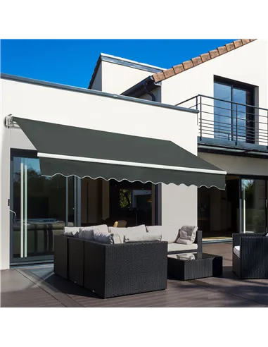 Outsunny 3.5M x 2.5M Manual Awning Canopy Retractable Sun Shade Shelter for Garden Patio