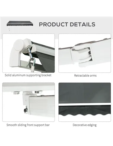 Outsunny 3.5M x 2.5M Manual Awning Canopy Retractable Sun Shade Shelter for Garden Patio