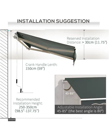 Outsunny 3.5M x 2.5M Manual Awning Canopy Retractable Sun Shade Shelter for Garden Patio