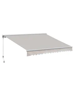 Outsunny 3.5Lx2.5M Retractable Manual/Electric Awning-Cream White/White