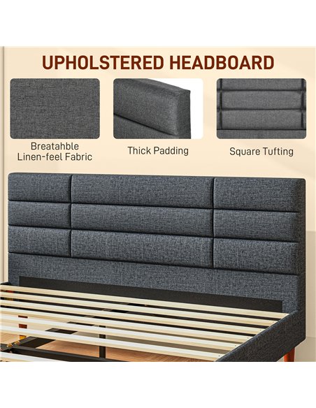 HOMCOM Upholstered King Bed Frame, with Slats - Grey