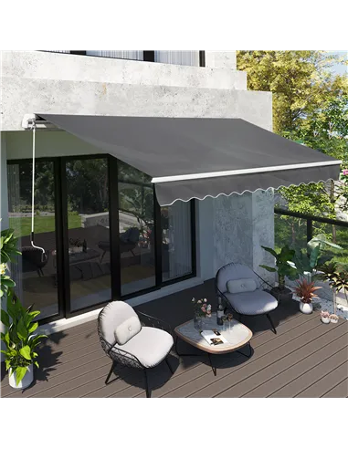 Outsunny 4x2.5m Manual Awning Window Door Sun Weather Shade w/ Handle Grey