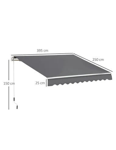 Outsunny 4x2.5m Manual Awning Window Door Sun Weather Shade w/ Handle Grey