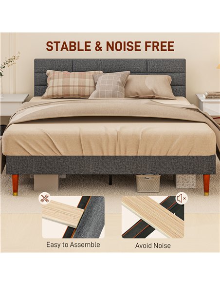 HOMCOM Upholstered King Bed Frame, with Slats - Grey