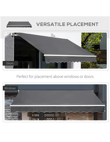 Outsunny 4x2.5m Manual Awning Window Door Sun Weather Shade w/ Handle Grey