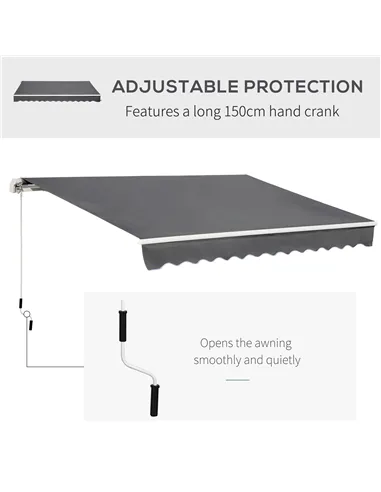 Outsunny 4x2.5m Manual Awning Window Door Sun Weather Shade w/ Handle Grey
