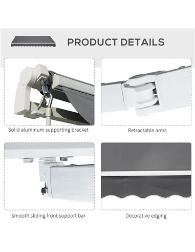 Outsunny 4x2.5m Manual Awning Window Door Sun Weather Shade w/ Handle Grey