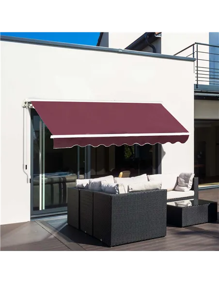 Outsunny Manual Retractable Awning, 3x2.5 m-Red