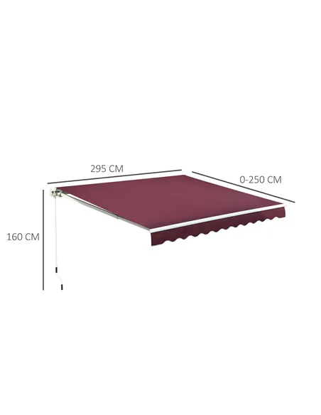 Outsunny Manual Retractable Awning, 3x2.5 m-Red