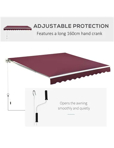 Outsunny Manual Retractable Awning, 3x2.5 m-Red