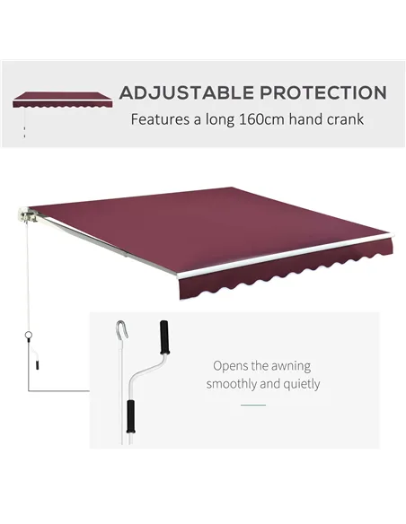 Outsunny Manual Retractable Awning, 3x2.5 m-Red