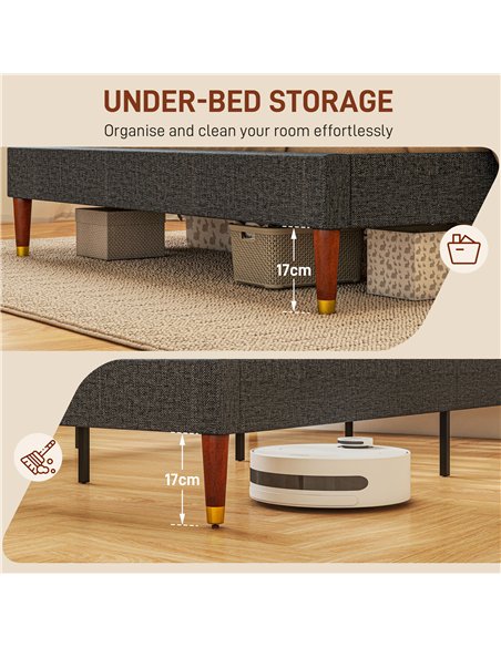HOMCOM Upholstered King Bed Frame, with Slats - Grey