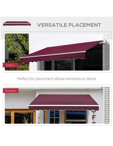 Outsunny Manual Retractable Awning, 3x2.5 m-Red