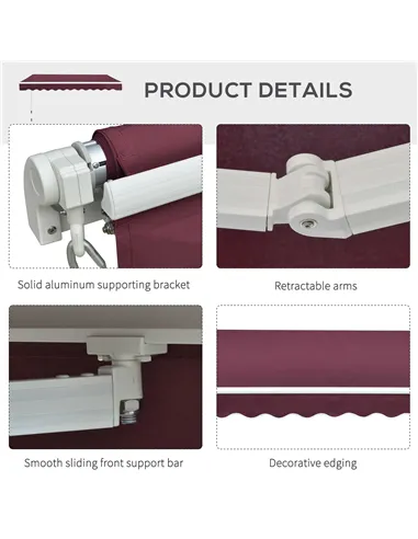 Outsunny Manual Retractable Awning, 3x2.5 m-Red