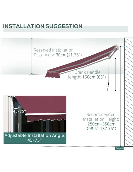 Outsunny Manual Retractable Awning, 3x2.5 m-Red