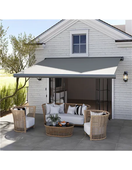 Outsunny Cassette Electric Manual Awning Door Window Retractable Canopy w/ R/C