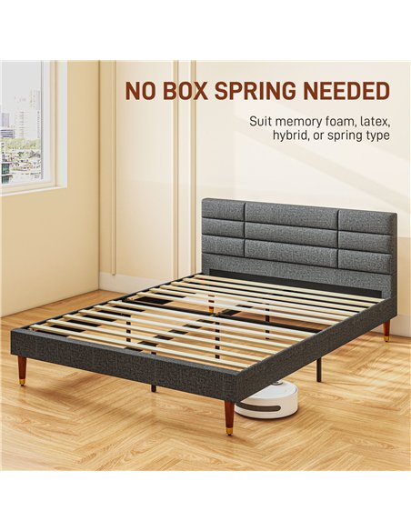 HOMCOM Upholstered King Bed Frame, with Slats - Grey