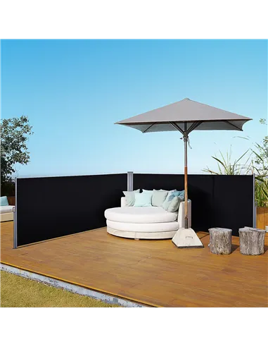Outsunny 600 x 180 cm (HxL) Retractable Awning Double Canopy Side Privacy Protection Sun Shade Side Blind w/ Steel Frame Versati