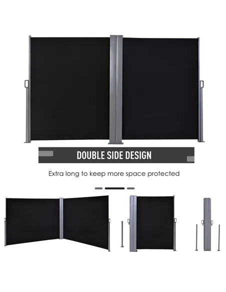 Outsunny 600 x 180 cm (HxL) Retractable Awning Double Canopy Side Privacy Protection Sun Shade Side Blind w/ Steel Frame Versati