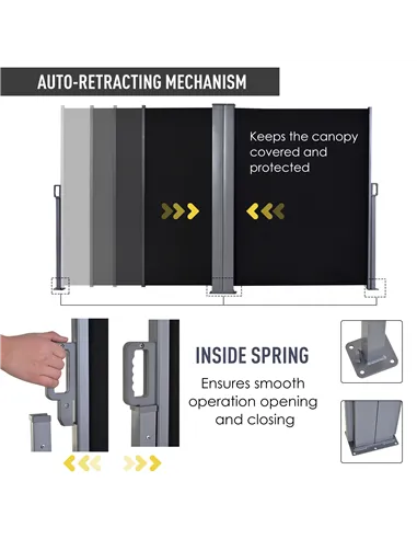 Outsunny 600 x 180 cm (HxL) Retractable Awning Double Canopy Side Privacy Protection Sun Shade Side Blind w/ Steel Frame Versati