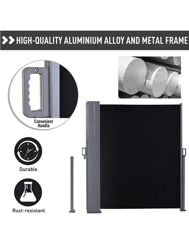 Outsunny 600 x 180 cm (HxL) Retractable Awning Double Canopy Side Privacy Protection Sun Shade Side Blind w/ Steel Frame Versati
