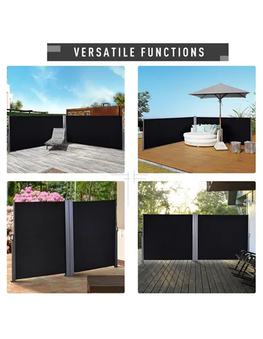Outsunny 600 x 180 cm (HxL) Retractable Awning Double Canopy Side Privacy Protection Sun Shade Side Blind w/ Steel Frame Versati