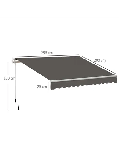 Outsunny Awning Canopy Manual Retractable Porch Sun Shade Shelter 3 x 2m Grey