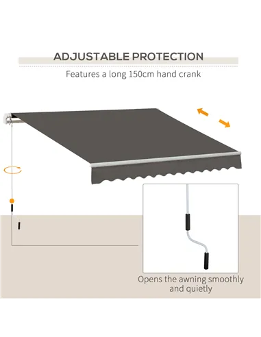 Outsunny Awning Canopy Manual Retractable Porch Sun Shade Shelter 3 x 2m Grey
