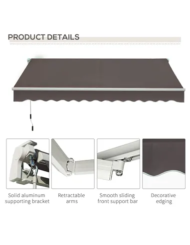 Outsunny Awning Canopy Manual Retractable Porch Sun Shade Shelter 3 x 2m Grey