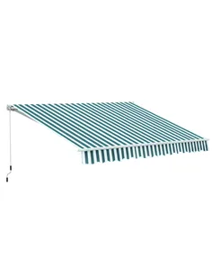 Outsunny 3 x 2.5m Patio Awning, Anti-UV and Waterproof Sun Shade Canopy with Chain Drive and Hand Crank, Green/White Stripes