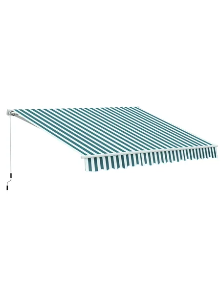 Outsunny 3 x 2.5m Patio Awning, Anti-UV and Waterproof Sun Shade Canopy with Chain Drive and Hand Crank, Green/White Stripes