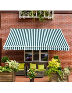Outsunny 3 x 2.5m Patio Awning, Anti-UV and Waterproof Sun Shade Canopy with Chain Drive and Hand Crank, Green/White Stripes 2