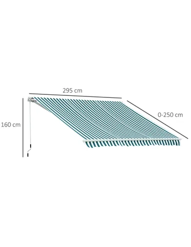 Outsunny 3 x 2.5m Patio Awning, Anti-UV and Waterproof Sun Shade Canopy with Chain Drive and Hand Crank, Green/White Stripes