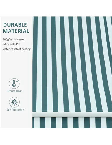 Outsunny 3 x 2.5m Patio Awning, Anti-UV and Waterproof Sun Shade Canopy with Chain Drive and Hand Crank, Green/White Stripes