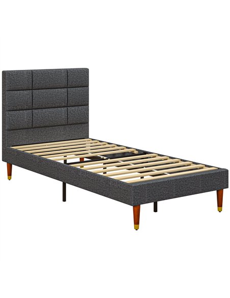 HOMCOM Upholstered Single Bed Frame, with Slats - Grey