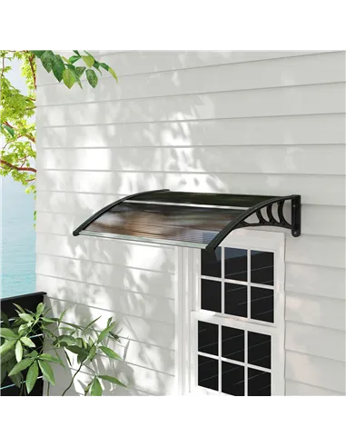 Outsunny Front Door Canopy Outdoor Awning Aluminium Rigid Plastic Polycarbonate Rain Shelter UV Water Rain Resistant 120 x 75cm 