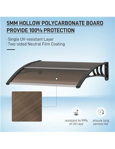 Outsunny Front Door Canopy Outdoor Awning Aluminium Rigid Plastic Polycarbonate Rain Shelter UV Water Rain Resistant 120 x 75cm 