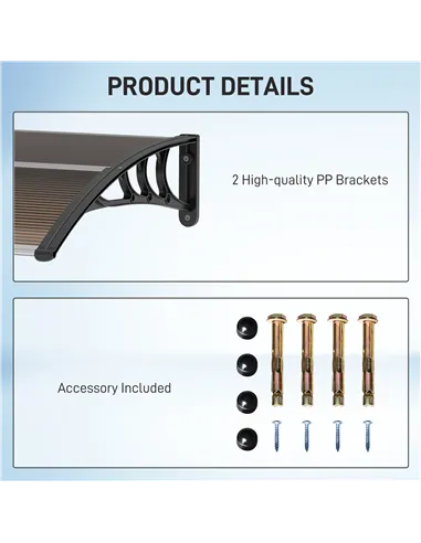 Outsunny Front Door Canopy Outdoor Awning Aluminium Rigid Plastic Polycarbonate Rain Shelter UV Water Rain Resistant 120 x 75cm 